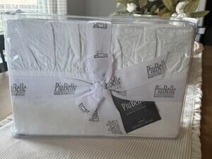 New PiuBelle 4PC 100% Cotton QUEEN Sheet Set Ruffle Trim White Made in Portugal